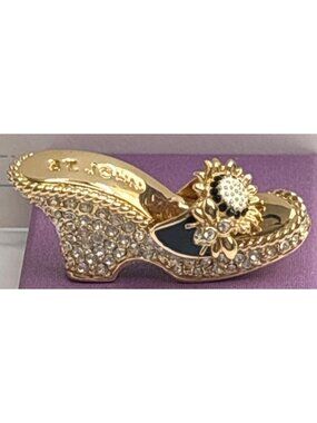 Vintage St John Crystal Enamel High Heel Sunflower Shoe Brooch | Grad Gift